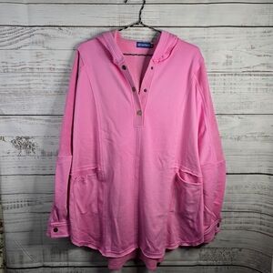 NWOT Blue Water Pink Hooded Pullover with Pockets And Buttons Oversized Medium